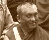 Lama Zopa Rinpoche after 3 weeks of retreat at Vajrapani, Boulder Creek, California