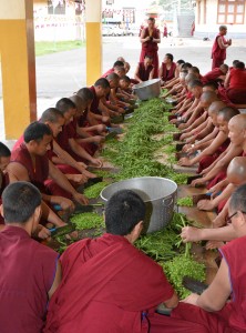 Monks helping prepare one of the daily meals offered through the Sera Je Food Fund. 
