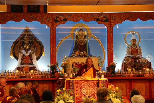 Lama Zopa Rinpoche teaching at Maitripa College, Portland, OR, April 2014. Photo by Ven. Thubten Kunsang. 