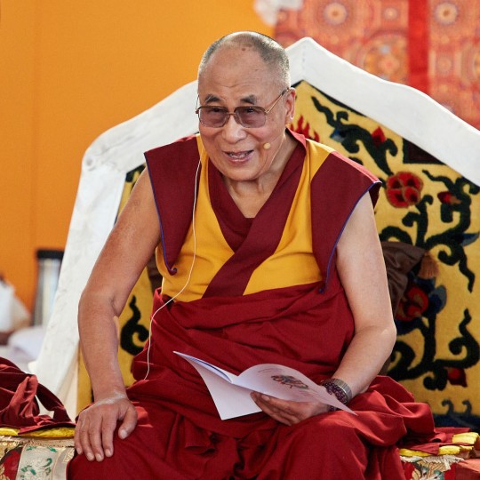 His Holiness the Dalai Lama on the future site of Lhungtok Choekorling Monastery where he blessed the grounds and took part in a formal program, Pomaia, Italy, June 13. Photo by Olivier Adam.