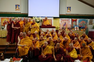 Lama Zopa Rinpoche with FPMT Sangha at the Light of the Path Retreat, NC, USA, May 2014. 