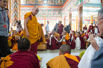 His Holiness the Dalai Lama arriving at Sera Monastery in Bylakuppe, Karnataka, India on December 24, 2013. Photo/Tenzin Choejor/OHHDL