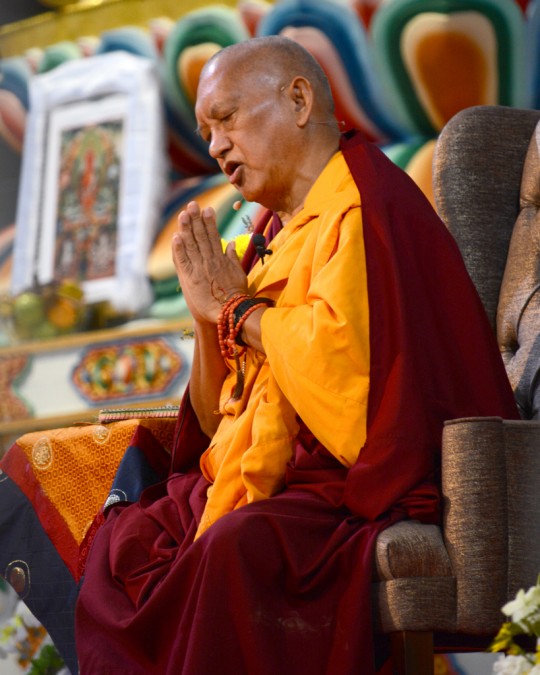 Lama Zopa Rinopche teaching at Great Stupa of Universal Compassion for long life puja, Australia, September 19, 2014. Photo by Kunchok Gyaltsen.