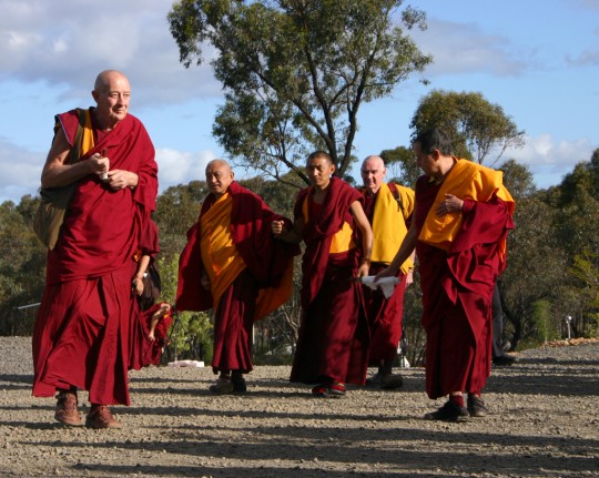 Lama Zopa Rinpoche arriving at the Great Stupa of Universal Compassion, Australia, October 2014. Photo by Cynthia Karena.