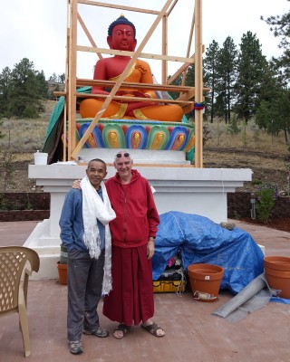 Gelek Sherpa and Ven. Roger Kunsang after opening the buddha statue's eyes at Buddha Amitabha Pure Land, Washington, US, August 2014. Photo by Ven. Holly Ansett.
