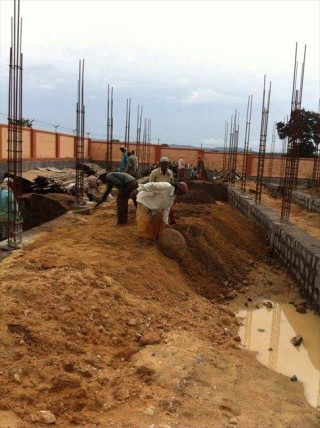 The foundation for a new prayer hall at Ngari Khangsten is complete. 