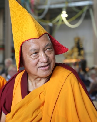 Lama Zopa Rinpoche after the long life puja at the CPMT 2014 meeting, Australia, September 2014. Photo by Ven. Roger Kunsang.