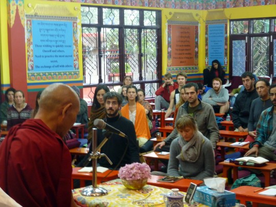 Gen Gyatso teaching at Tushita, Dharamsala, India, September 2014. Photo courtesy of Tushita Meditation Centre.