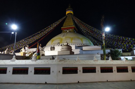 Boudhanath Stupa at night, Nepal, December 2014. Photo by Ven. Roger Kunsang.