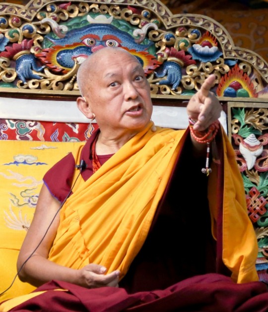 Lama Zopa Rinpoche teaching at Kopan Monastery, Nepal, December 2014. Photo by Ven. Thubten Kunsang.