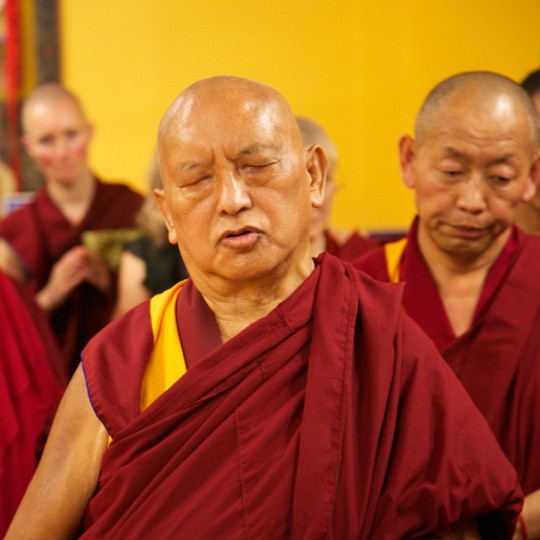 Lama Zopa Rinpoche at the Great Stupa of Universal Compassion Exhibit Hall, October 2014. Photo by Steve Alberts.