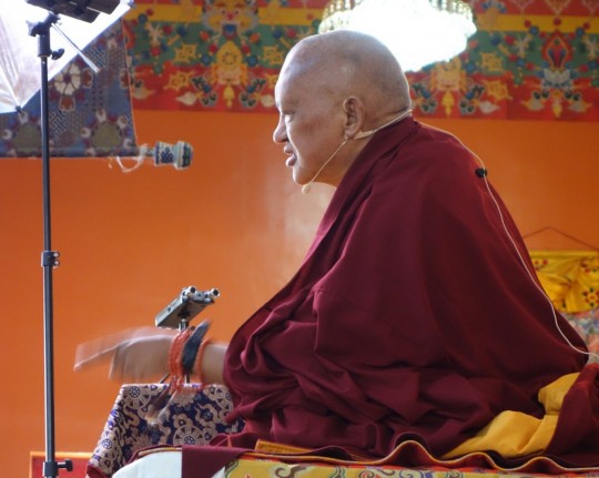 Lama Zopa Rinpoche teaching at the November Course at Kopan Monastery, Nepal, November 2014. Photo by Ven. Roger Kunsang.