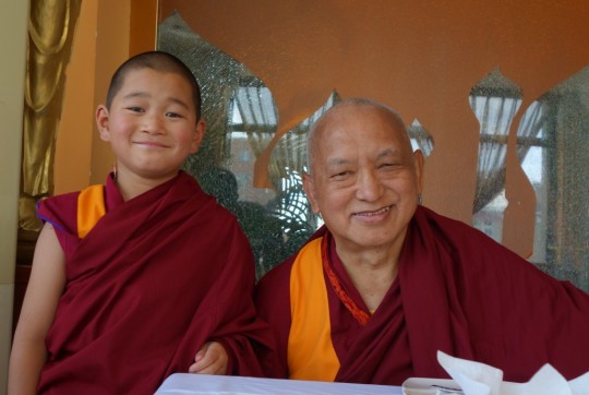 Lama Zopa Rinpoche with Lama Jamyang Garpo. Photo by Ven. Roger Kunsang, September 2014.