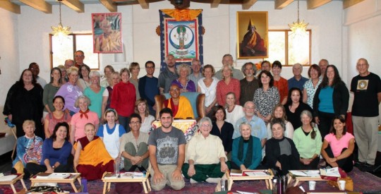 Geshe Sherab with Thubten Norbu Ling retreat participants, Santa Fe, New Mexico, US, September 2014. Photo courtesy of Thubten Norbu Ling.
