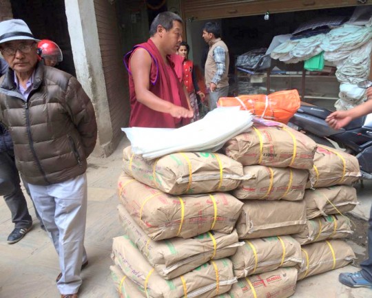 Sangey Sherpa, Lama Zopa Rinpoche's brother and director of Lawudo Gompa and Retreat Centre) supplies that are being flown up to Thame, which is near Lawudo in the Solu Khumbo district, Kathamandu, Nepal, April 29, 2015