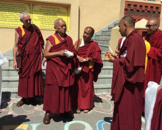 Lama Zopa Ripoche departing from Kopan Monastery, Nepal, May 4, 2015. Photo by Ven. Sarah Thresher.