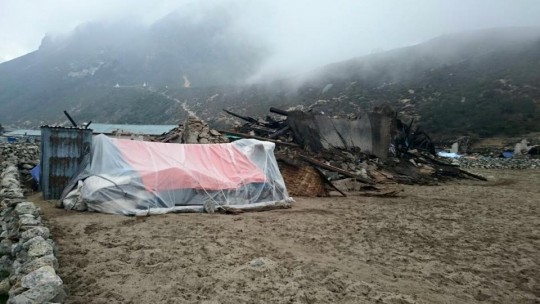 Tent shelters provided by emergency relief set up at Thame, Nepal, May 2015. Photo courtesy of Himalayan Peoples Project-Nepal