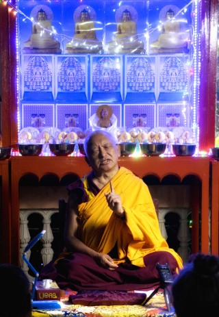 Lama Zopa Rinpoche teaching at Root Institute, March 2015. Photo by Andy Melnic. 