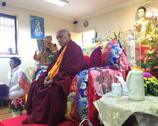 Lama Zopa Rinpoche teaching at a Minh Dang Quang Temple, a Vietnamese temple in Sydney Western suburbs of Sydney, Australia, June 2015. Photo by Ven. Roger Kunsang.