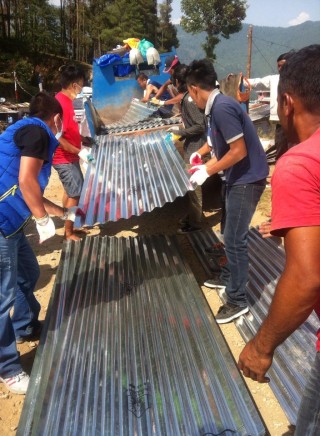 500 zinc sheets (for metal roofing) have been offered to families with no shelter. Photo courtesty of Namgyal Rinpoche Foundation Facebook page. 
