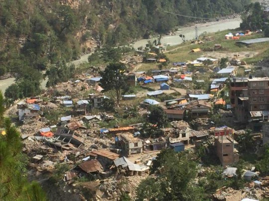 Birds-eye view of the devastation of the Dolakha District f Nepal where Kopan Helping Hands is currently focusing relief efforts toward. Photo courtesy of Kopan Facebook page. 