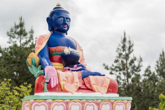 Medicine Buddha statue at Buddha Amitabha Pure Land, Washington, US, June 2015. Photo by Chris Majors.