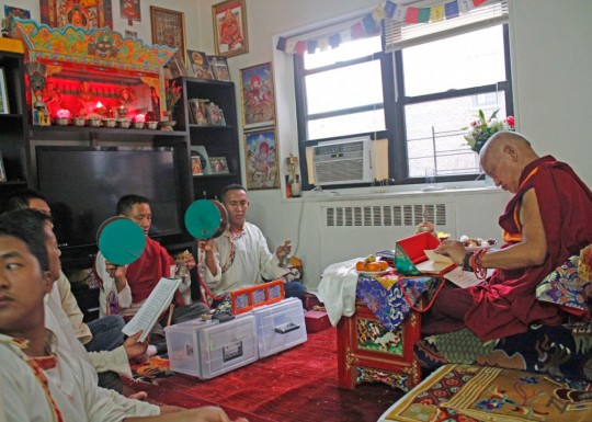 Lama Zopa Rinpoche doing Chöd practice with Sherpas in New York City, US, August 2015. Photo by Ven. Lobsang Sherab.