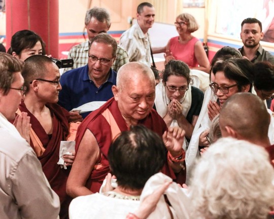 Lama Zopa Rinpoche after guru puja organized by Shantideva Meditation Center, New York, New York, US, August 2015. Photo by Edward Sczudlo.