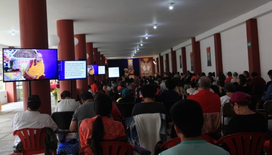 A view from the back of the room of Rinpoche teaching in Mexico, September 2015. Photo by Ven. Lobsang Sherab.