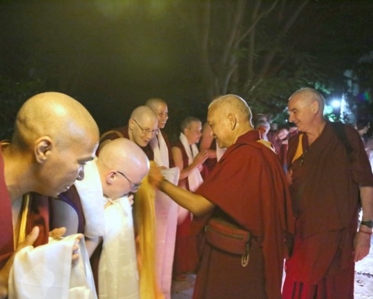 Lama Zopa Rinpoche arriving at the retreat in Guadalajara, Mexico, September 2015. Photo by Ven. Lobsang Sherab.