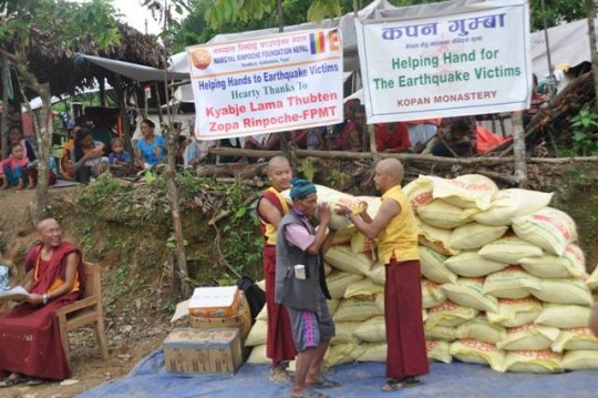 Namgyal Rinpoche Foundation worked with Kopan Helping Hands in August to distribute food to villagers in need in Dhading District, Nepal. Photo courtesy of Namgyal Rinpoche Foundation Facebook page. 
