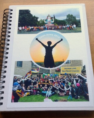 Album containing photos of 'virtual' khata offering to His Holiness from around the world, September 2015. Photo by Alison Murdoch.