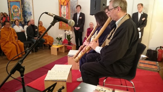 Shakuhachi music being offered to relics and guests, Johannissaal, Schloss Nymphenburg, Munich, Germany, September 2015. Photo courtesy of Robert Schwabe.