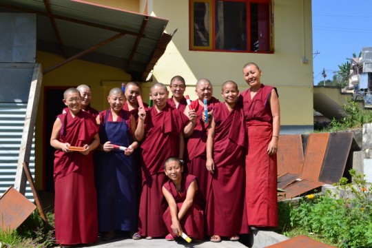 The nuns of Pure Land Incense Factory, Khachoe Ghakyil Ling, Nepal. Manager Ani Lhundrup Choying is center with glasses. Photo courtesy of Khachoe Ghakyil Ling.