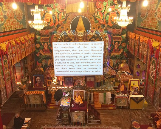 Lama Zopa Rinpoche teaching during the Kopan course, Kopan Monastery, Nepal, December 2015. Photo by Ven. Roger Kunsang.