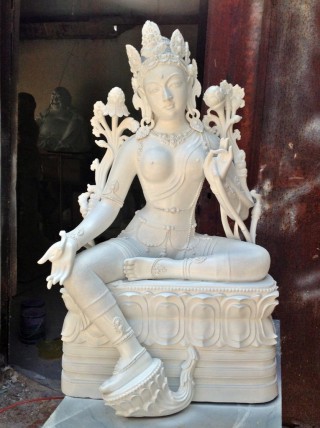 Marble Tara statue carved for Thubten Shedrup Ling, 2015. Photo courtesy of TSL.