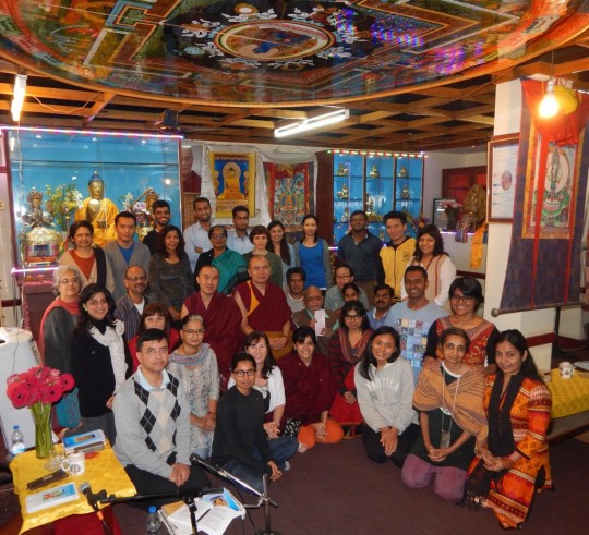 Choe Khor Sum Ling students receive teachings from Geshe Dorji Damdul, Bangalore, India, November 2015. Photo courtesy of Choe Khor Sum Ling.