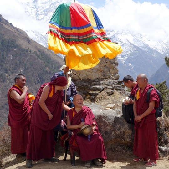 Lama Zopa Rinpoche near Lawudo Retreat Centre, Nepal, April 2015. Photo by Ven. Roger Kunsang.