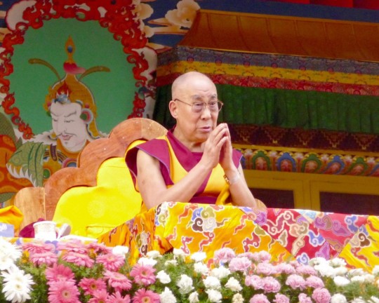 His Holiness the Dalai Lama during the Jangchup Lamrim teachings, Tashi Lhunpo Monastery, India, December 2015. Photo by Cynthia Karena.