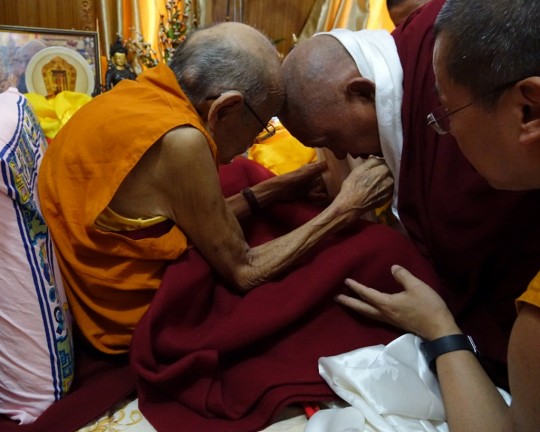 Dhakpa Rinpoche and Lama Zopa Rinpoche, India, December 2015. Photo by Ven. Roger Kunsang.