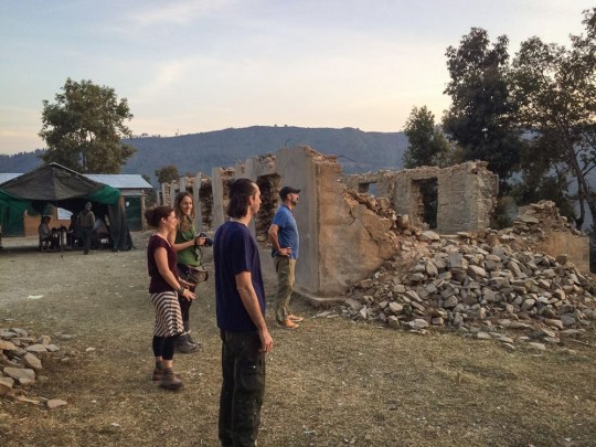 Ösel and other organizers meet on site to discuss plans for Revive Nepal. 