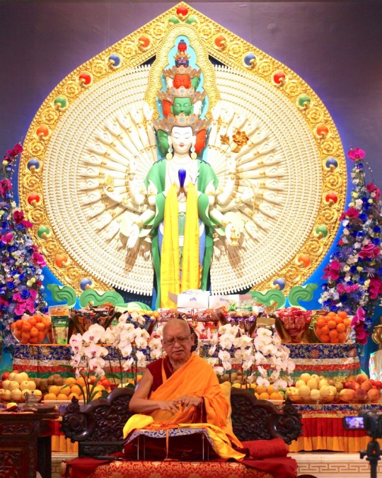 Lama Zopa Rinpoche teaching at Amitabha Buddhist Centre, Singapore, March 2016. Photo by Ven. Lobsang Sherab.