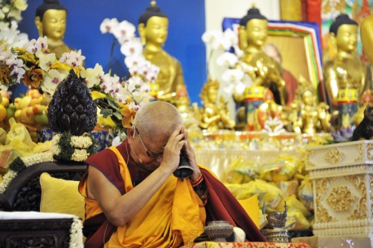 Lama Zopa Rinpoche during a long life puja at Amitabha Buddhist Centre, Singapore, March 13, 2016. Photo by Piero Sirianni.
