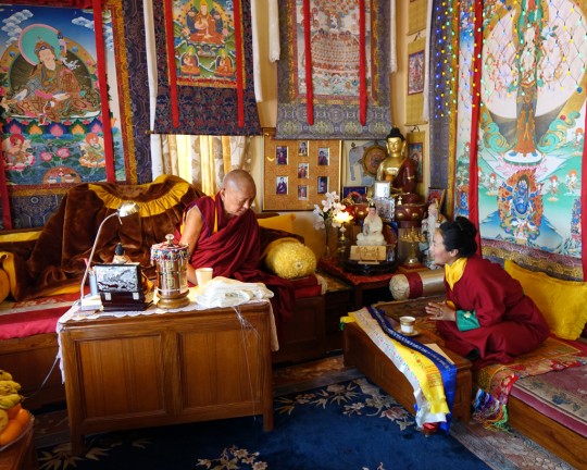Lama Zopa Rinpoche and Khadro-la at Kopan Monastery, Nepal, February 2016. Photo by Ven. Roger Kunsang.