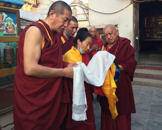 Lama Zopa Rinpoche and Khadro-la at Boudhanath, Nepal, February 2016