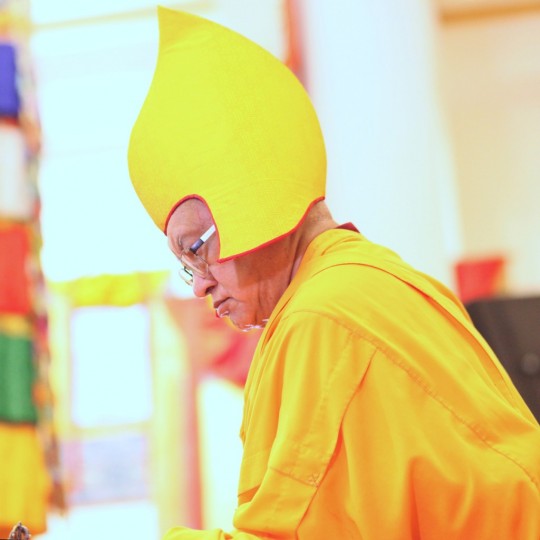 Lama Zopa Rinpoche at long life puja, Amitabha Buddhist Centre, Singapore, March 2016. Photo by Ven. Lobsang Sherab.