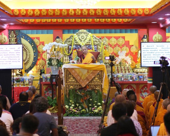 Lama Zopa Rinpoche at Losang Dragpa Centre, Kuala Lumpur, Malaysia, April 2016. Photo by Ven. Lobsang Sherab.