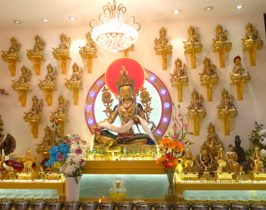 The 21 Tara altar at Chokyi Gyaltsen Center, Penang, Malaysia, March 2016. Photo by Ven. Lobsang Sherab.