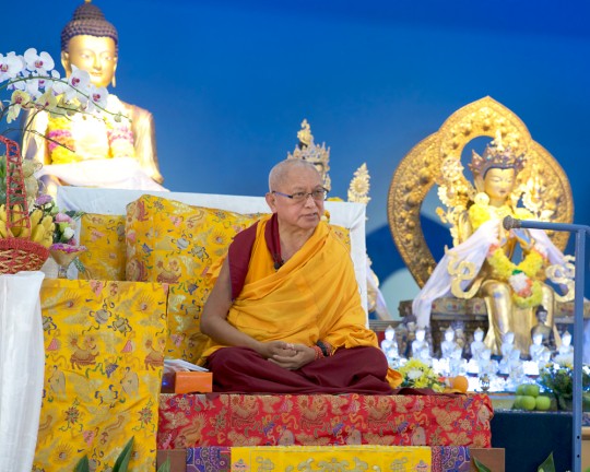 Lama Zopa Rinpoche teaching at Rinchen Jangsem Ling Retreat Center, Malaysia, April 2016. Photo by Bill Kane.