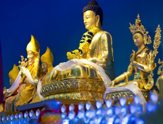 Statues on the altar at Rinchen Jangsem Ling, Malaysia, April 2016. Photo by Bill Kane.